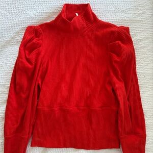 Free People Red Ribbed Turtleneck Sweater